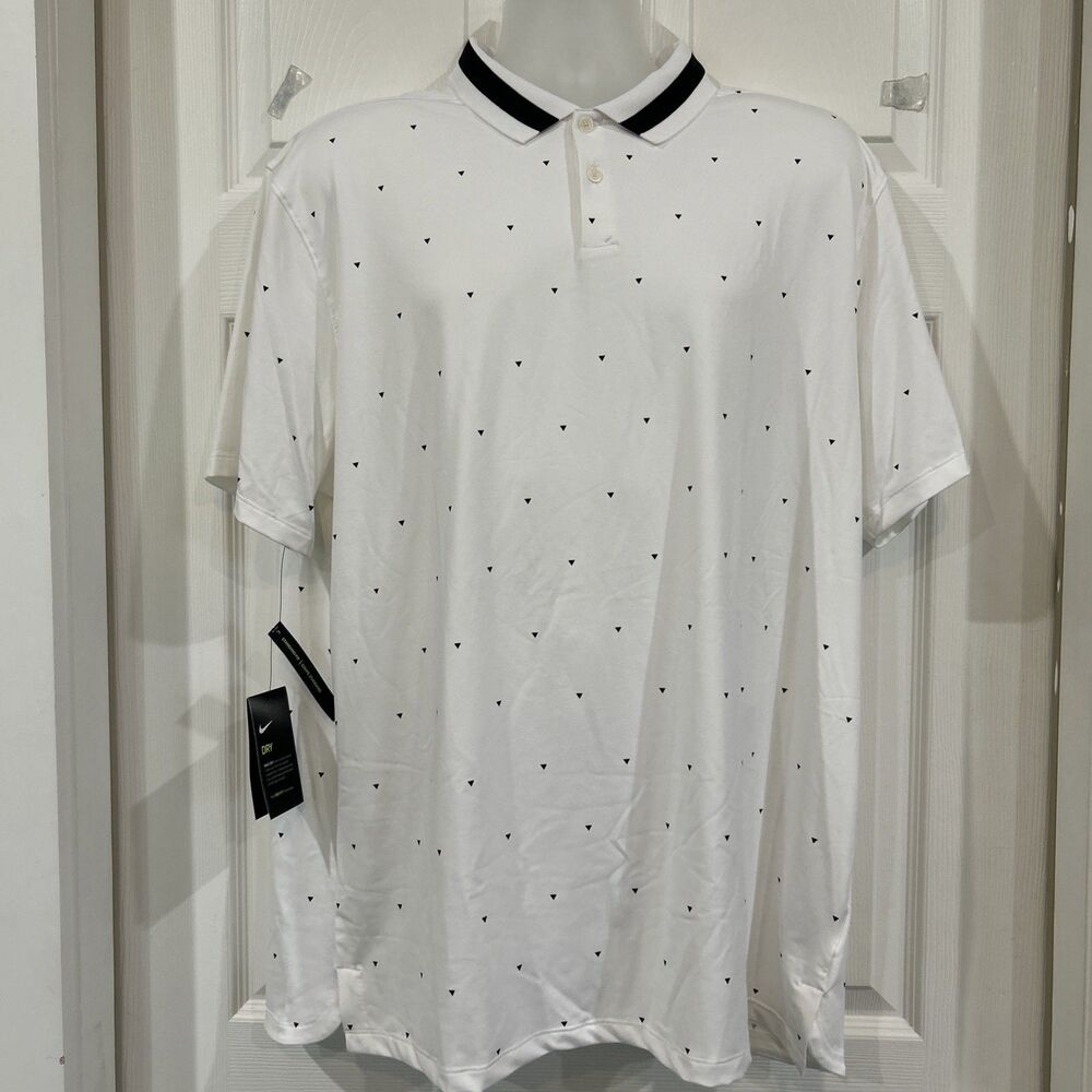 Nike Vapor Polo Shirt Premium Golf Dri Fit Tri Print White & Black Men's XL